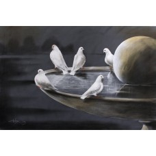 Irfan Ahmed, 24 x 36 Inch, Oil on Canvas,  Pigeon Painting, AC-IRA-027