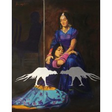 M. Rajub, 36 x 48 Inch, Oil on Canvas, Figurative Painting, AC-MRJ-003