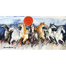 Mashkoor Raza, 36 x 18 Inch, Oil on Canvas, Horse Painting, AC-MR-409