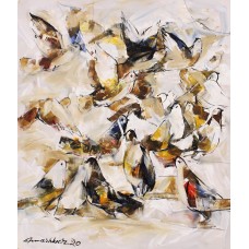 Mashkoor Raza, 36 x 30 Inch, Oil on Canvas, Pigeon Painting, AC-MR-426