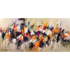 Mashkoor Raza, 36 x 72 Inch, Oil on Canvas, Abstract Painting, AC-MR-328