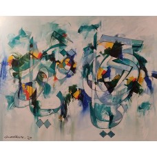 Mashkoor Raza, 60 x 48 Inch, Oil on Canvas, Calligraphy Painting, AC-MR-407