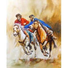 Momin Khan, 24 x 30 Inch, Acrylic on Canvas, Horse Painting, AC-MK-019