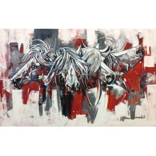 Momin Khan, 30 x 48 Inch, Acrylic on Canvas, Horse Painting, AC-MK-102