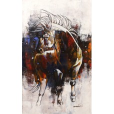 Momin Khan, 42 x 24 Inch, Acrylic on Canvas, Horse Painting, AC-MK-092