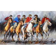 Momin Khan, 36 x 60 Inch, Acrylic on Canvas, Horse Painting, AC-MK-009