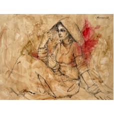 Moazzam Ali, Aesthetics & The Indus Woman Series, 20 x 24 Inch, Watercolor on Paper, Figurative Painting, AC-MOZ-128