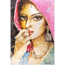 Moazzam Ali, Aesthetics & The Indus Woman, 42 x 30 Inch, Watercolor on Paper, Figurative Painting, AC-MOZ-135