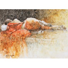 Moazzam Ali, Sleeping Woman I, 22 X 30 inches, Watercolour on Paper, Figurative Painting, AC-MOZ-014