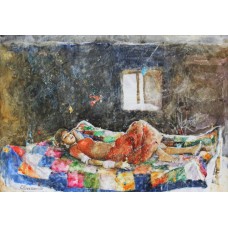 Moazzam Ali, Sleeping Woman II, 21 X 30 Inches, Watercolour on Paper, Figurative Painting, AC-MOZ-017