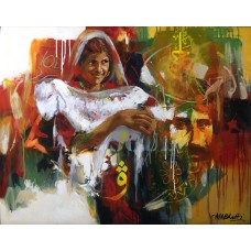 Muhammed Ali Bhatti, Village Girl, 30 x 40 Inch, Mixed Media on Canvas, Figurative Painting, AC-AB-008