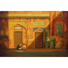 S. A. Noory, Wazir Khan Mosque, 24 x 36 Inch, Acrylic on Canvas, Figurative Painting, AC-SAN-100