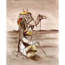 S. A. Noory, Camel of desert III, 12 x 15 Inch, Watercolor on Paper, AC-SAN-043