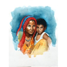 S. A. Noory, Mother & Child, 11 x 14 Inch, Watercolor on Paper, AC-SAN-031
