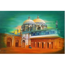 S. A. Noory, Shrine of Khawaja Ghulam Farid - Kot Mithan, 24 x 36 Inch, Acrylic on Canvas, Cityscape Painting, AC-SAN-129