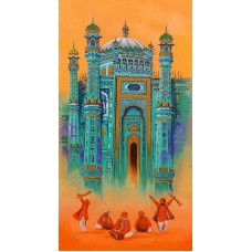 S. A. Noory, Shrine of Sachal Sarmast - Khairpur, 18 x 36 Inch, Acrylic on Canvas, Cityscape Painting, AC-SAN-115