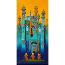 S. A. Noory, Shrine of Sachal Sarmast - Khairpur, 20 x 42 Inch, Acrylic on Canvas, Cityscape Painting, AC-SAN-123