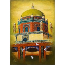 S. A. Noory, Shrine of Shah Rukne Alam - Multan, 24 x 36 Inch, Acrylic on Canvas, Cityscape Painting, AC-SAN-117