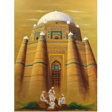 S. A. Noory, Shrine of Shah Rukne Alam - Multan, 30 x 42 Inch, Acrylic on Canvas, Cityscape Painting, AC-SAN-137