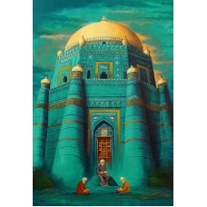 S. A. Noory, Shrine of Shah Rukne Alam - Multan, 36 x 54 Inch, Acrylic on Canvas, Cityscape Painting, AC-SAN-131