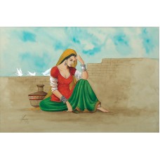 S. A. Noory, Thar Women II , 10 x 15 Inch, Watercolor on Paper, AC-SAN-027