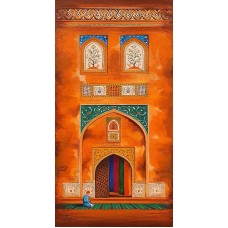 S. A. Noory, Wazir Khan Mosque - Lahore, 18 x 36 Inch, Acrylic on Canvas, Cityscape Painting, AC-SAN-116