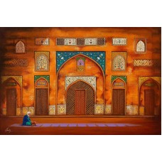 S. A. Noory, Wazir Khan Mosque - Lahore, 24 x 36 Inch, Acrylic on Canvas, Cityscape Painting, AC-SAN-125