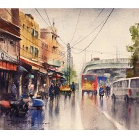 Sarfraz Musawir, Old Anarkali Lahore-I, Watercolor, 15x17 Inch, Cityscape Painting