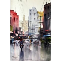 Sarfraz Musawir, Walled City Lahore III, Watercolor, 15x22 Inch,Cityscape Painting, AC-SAR-030(EXB-006)