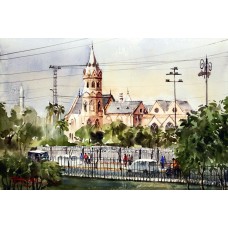 Sarfraz Musawir, G.C Lahore, Watercolor , 15x22 Inch,Cityscape  Painting