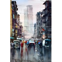 Sarfraz Musawir, MCB Building Karachi, Watercolor, 15x22 Inch,Cityscape Painting