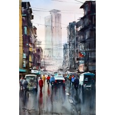 Sarfraz Musawir, MCB Building Karachi, Watercolor, 15x22 Inch,Cityscape Painting