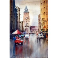 Sarfraz Musawir, Empress Market Karachi, Watercolor , 15x22 Inch, Cityscape Painting 