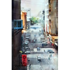 Sarfraz Musawir, Abdullah Haroon Road Karachi, Watercolor, 15 x 22 Inch,Cityscape  Painting, AC-SAR-035(EXB-011)