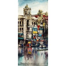 Sarfraz Musawir, Hall Road Lahore, Watercolor , 10x22 Inch, Cityscape Painting