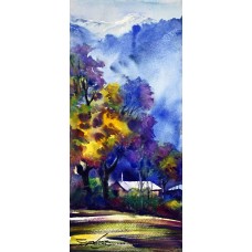 Sarfraz Musawir, Northern Pakistan II, Watercolor, 10x22 Inch, Cityscape Painting, AC-SAR-054(EXB-030)