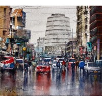 Sarfraz Musawir, Shaheen Complex Karachi, Watercolor, 15x17 Inch, Cityscape Painting