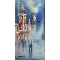 Sarfraz Musawir, Ghanta Ghar Multan, Watercolor , 07x15 Inch, Cityscape  Painting