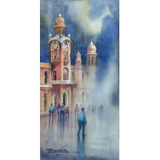 Sarfraz Musawir, Ghanta Ghar Multan, Watercolor , 07x15 Inch, Cityscape  Painting