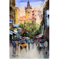 Sarfraz Musawir, Empress Market Karachi IV, Watercolor on Paper, 15x22 Inch, Cityscape Painting, AC-SAR-075