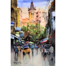 Sarfraz Musawir, Empress Market Karachi IV, Watercolor on Paper, 15x22 Inch, Cityscape Painting, AC-SAR-075