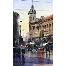 Sarfraz Musawir, Denso Hall-Karachi, 09 x15 Inch, Watercolor on Paper, Cityscape Painting, AC-SAR-085