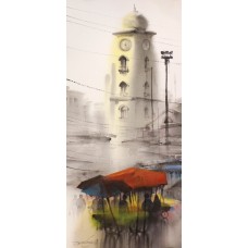 Sarfraz Musawir, 10 x 22 Inch, Watercolor on Paper, Cityscape Painting, AC-SAR-149