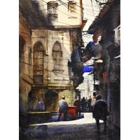 Sarfraz Musawir, Walled City, 11 x15 Inch, Watercolor on Paper, Cityscape Painting, AC-SAR-082