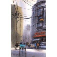 Sarfraz Musawir, Burns Road Karachi, 15 x 09 Inch, Watercolor on Paper, Cityscape Painting, AC-SAR-169