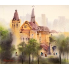 Sarfraz Musawir, Frere Hall Karachi, 13 x 15 Inch, Watercolor on Paper, Cityscape Painting, AC-SAR-162