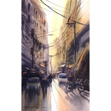 Sarfraz Musawir, Kharadar Karachi, 15 x 09 Inch, Watercolor on Paper, Cityscape Painting, AC-SAR-166