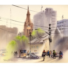 Sarfraz Musawir, Tower Karachi, 13 x 15 Inch, Watercolor on Paper, Cityscape Painting, AC-SAR-161