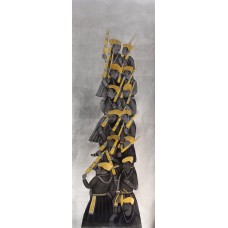 Shamsuddin Tanwri, 15 x 42 Inch, Graphite Gold and Silver Leaf on Paper, Figurative Painting, AC-SUT-023