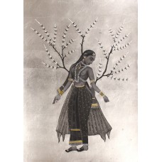 Shamsuddin Tanwri, 21 x 29 Inch, Graphite Gold and Silver Leaf on Paper, Figurative Painting, AC-SUT-011